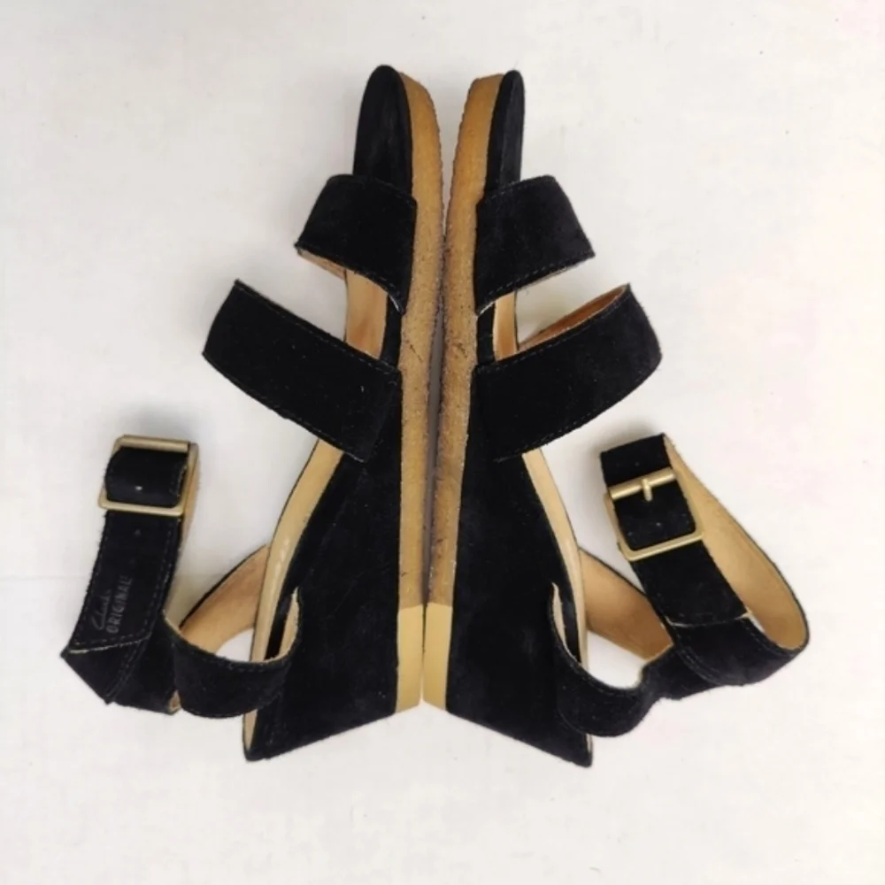 CLARK'S ORGINALS  Ankle Strap Natural Crepe Heels Women's Leather Wedges Size 9M